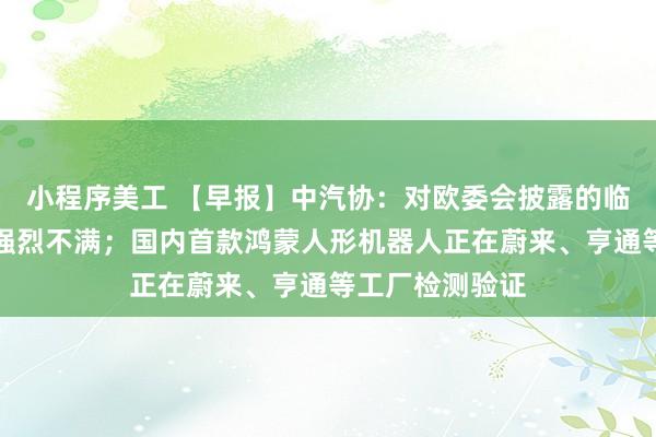 小程序美工 【早报】中汽协：对欧委会披露的临时反补贴税率强烈不满；国内首款鸿蒙人形机器人正在蔚来、亨通等工厂检测验证